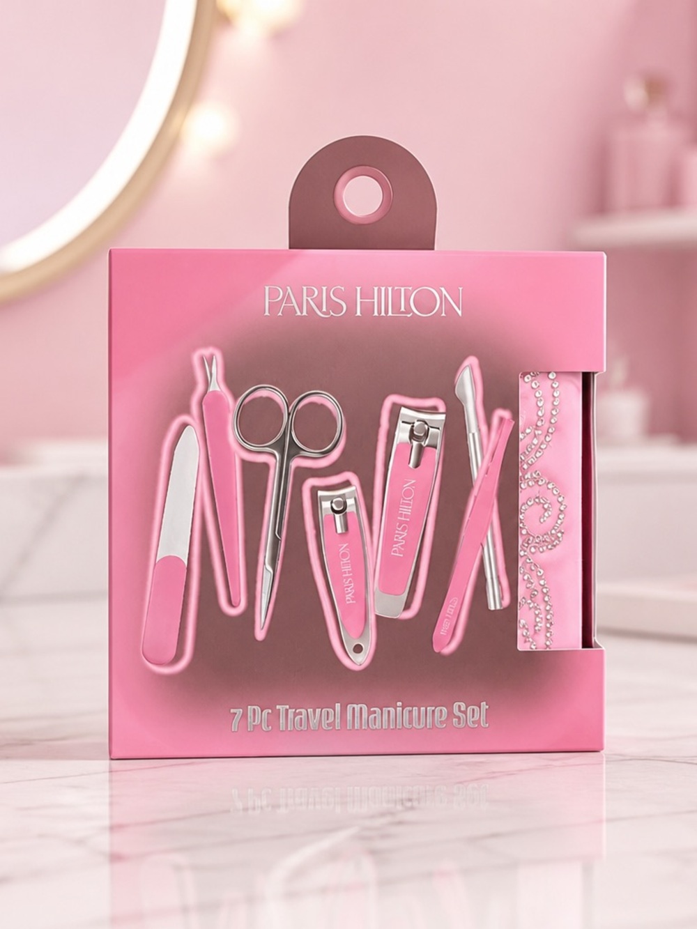 Paris Hilton Pink Rhinestone 7-Piece Travel Manicure Set New